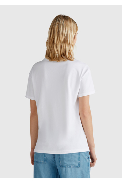 United Colors of Benetton Női fehér 100% pamut normál szabású virágmintás póló