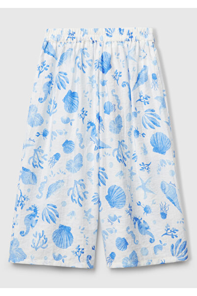 United Colors of Benetton Pantaloni Palazzo pentru fete, albastru, cu talie vâscoasă