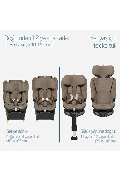 MAXİ-COSİ Emerald 360 Pro I-Size Dünyanın İlk Kızaklı, Araç Dışına Çıkabilen, ADAC'lı, 360 Dönebilir Yatabilir 0-36 kg Bebek Oto Koltuğu Authentic Truffle