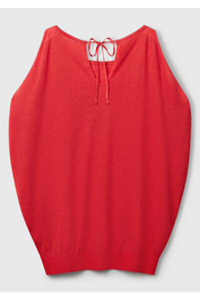 United Colors of Benetton Pulover de damă din amestec de in coral, cu umăr deschis