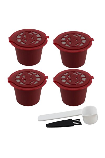 Choice Red 4 Pieces Reusable Coffee Capsules Cup With Spoon Brush Coffee Filt...