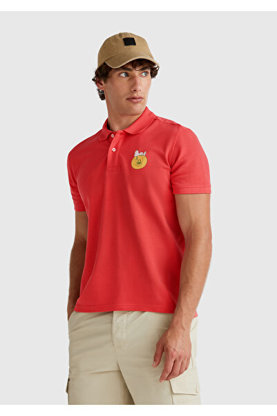 United Colors of Benetton Men's Orange 100% Koton Peanuts Printed Polo T-Shirt