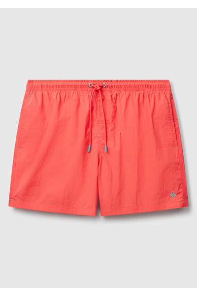 United Colors of Benetton Erkek Turuncu Arkası Cep Detaylı Büzgü İpli Deniz Şortu