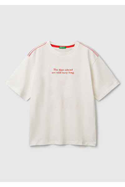 United Colors of Benetton Tricou oversize cu imprimeu alb pentru băiat