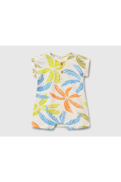 United Colors of Benetton Baby Colorful Mix All Patterned Front Button Detailed Hidden Snap Jumpsuit