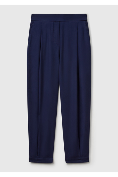 United Colors of Benetton Women's Navy Blue 100% Lyocell Balloon Fit Pants with Elastic Waist