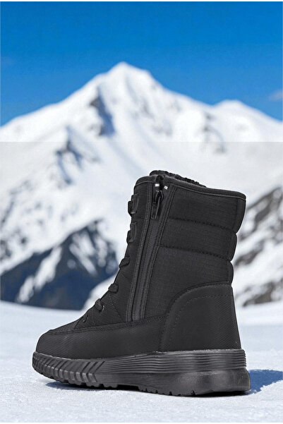 ALTUNTAŞ Kadın - Kız - Unisex Kışlık Kürklü Fermuarlı Anatomik Taban Kışlık Bot - Siyah