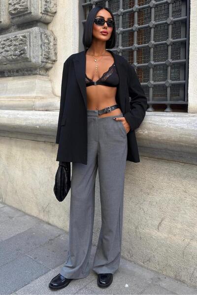 Genel Markalar Beli Kemer Detaylı Kumaş Pantolon 0086