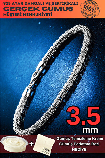 OSMANLI GÜMÜŞ Parlak Kare Kral Gümüş Bileklik – Erkek, 925 Ayar, 3.5mm İnce M...