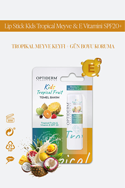 Optiderm Lip Stick Kids Tropical Meyve & E Vitamini SPF20+