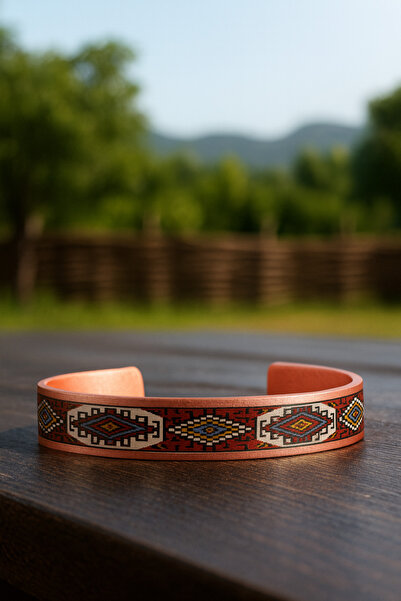 OSMANLI GÜMÜŞ Women's Copper Bracelet Ring Set - Rosewhite Model Special Edition Metal Box and Quartz Stone