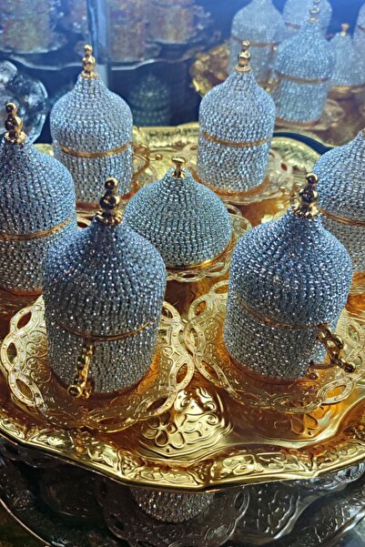 bigiyin 6'Lı Kahve Fincan Seti Kristal Taşlı Kahve Fincanı Espresso Set 27 Parça