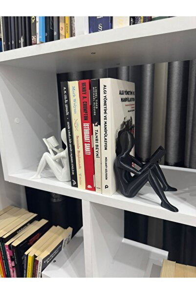 Genel Markalar Kitap Okuyan Kitaplık Aksesuarı Kitap Tutucu Kitap Okuyan Figürlü İkili Dekoratif Heykel