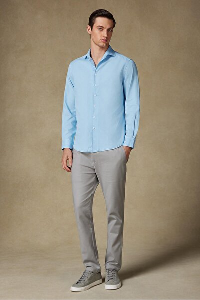 Abbate Антонио Армор Памучна удобна светлосиня риза с яката Мостра за мъже