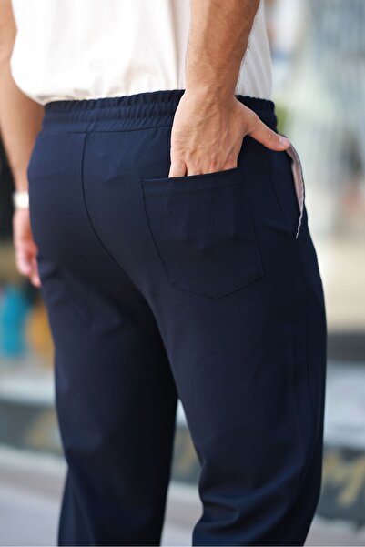 COMBİNE MİCHAİL Чоловічі штани з еластичним поясом і шнурком, темно-сині, з кишенями з боків, вільного крою