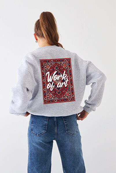 Disante سويت شيرت للجنسين بمقاس كبير مطبوع عليه عمل فني – ياقة دائرية، صوف بث...