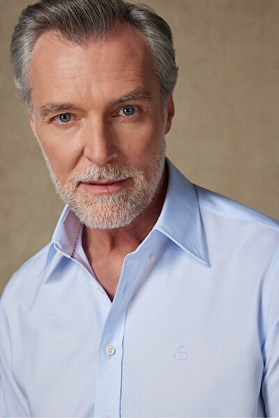 Abbate Мъжка риза от памук с нежелязна материя, удобна кройка, светлосиня, с копчета и яка