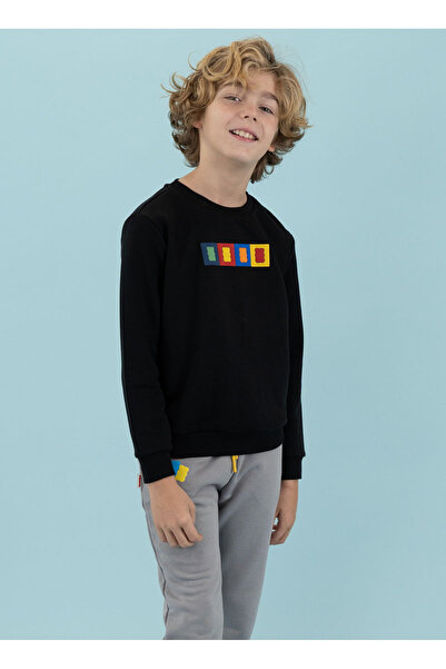 Haribo Kabartma Erkek Çocuk Siyah Sweatshırt HRBTXT307 Çocuk Sweatshirt