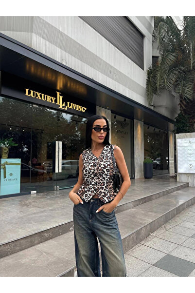 Diemmood Vestă clasică cu nasturi cu imprimeu leopard pentru femei