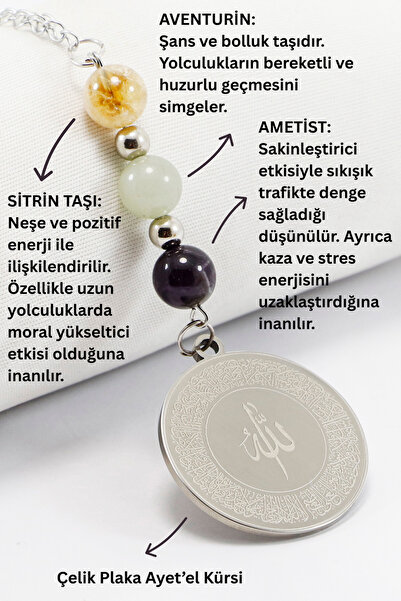 biuti Çelik Ayetel Kürsi Nazar Ayeti Araba Dikiz Ayna Süsü, Doğal Taşlar: Ame...