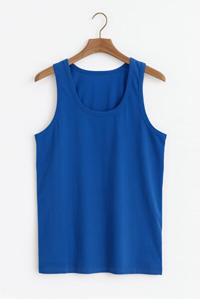 enmodaiçgiyim Blue 7-Pack 100% Cotton Combed Classic Men's Tank Top with Straps – Breathable, Comfortable Fit, Casual