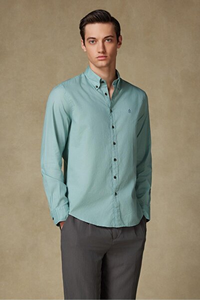 Abbate Ανδρικό πουκάμισο με κουμπιά σε ανοιχτό πράσινο χρώμα Mario Poplin Cotton Comfort Fit