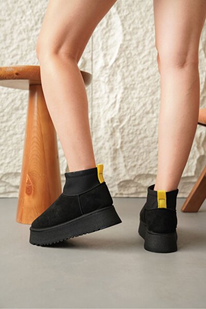 MODAADAM Kadın Royal Streç Kısa Bot - Siyah Süet