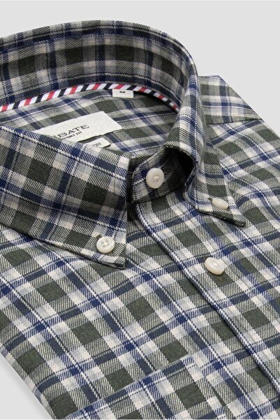 Abbate Ανδρικό πουκάμισο με καρό σχέδιο Aldomar Poplin Cotton Comfort Fit με πράσινο γιακά με κουμπιά