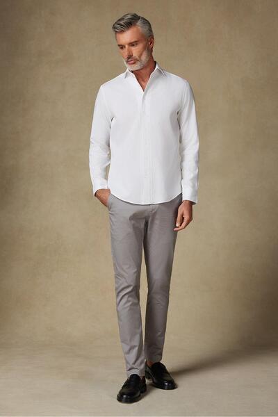 Abbate Ανδρικό πουκάμισο μονόχρωμο από βαμβακερό Comfort Fit White Mostra Collar από την Antonio Armür