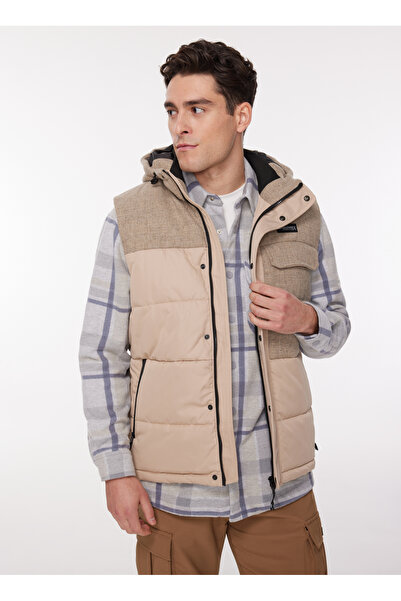 Discovery Expedition D3WM-YLK2 Bej Erkek Kapüşonlu Basic Kapitone Puffer Yelek