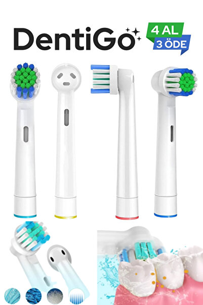 DentiGo Braun - Oral B Şarjlı Ve Pilli Diş Fırçası Uyumlu 4 Adet Yedek Başlık