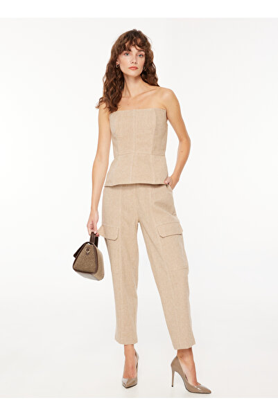 Fabrika Yüksek Bel Havuç Bej Kadın Pantolon F3WL-PNT18