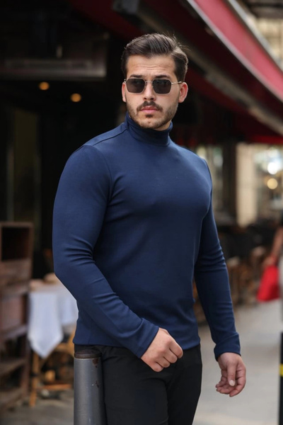 Lady Moss Men's Turtleneck Modal Fabric Stretchy Sweater