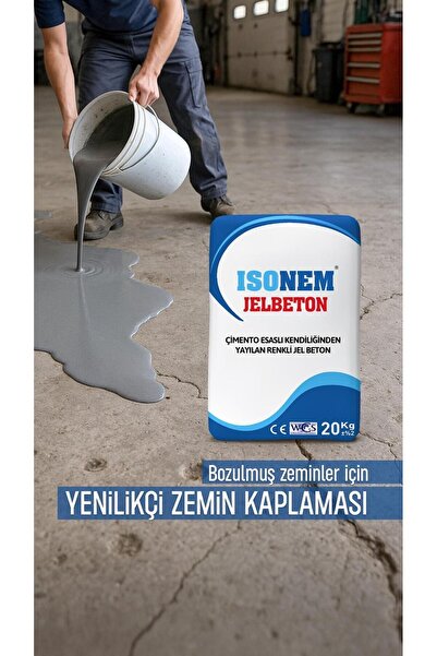 Isonem Jel Beton Çimento Esaslı Kendiliğinden Yayılan Renkli JelBeton 20 KG Kraft Torba