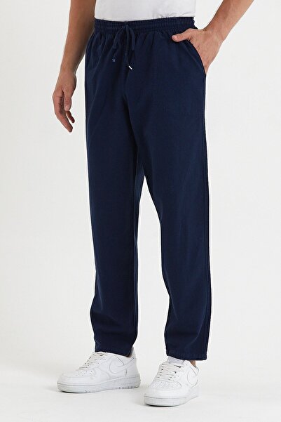 COMBİNE MİCHAİL Navy Blue Color Men's Linen Trousers 1480
