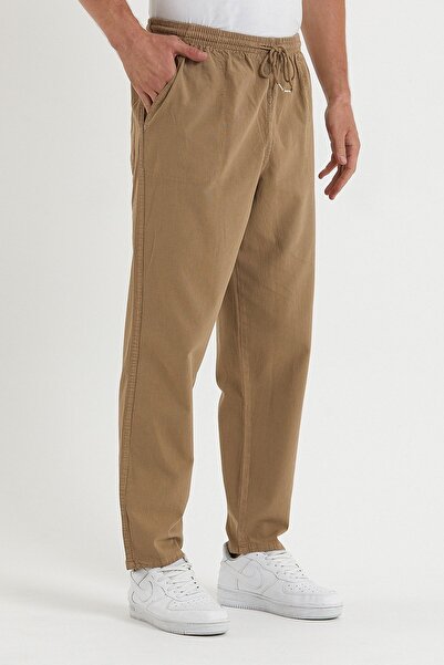 COMBİNE MİCHAİL Men's Stone Color Regular Linen Trousers
