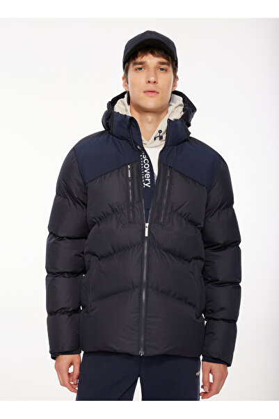 Discovery Expedition Lacivert Erkek Kapüşon Yaka Basic Kapitone Mont D3WM-MNT9