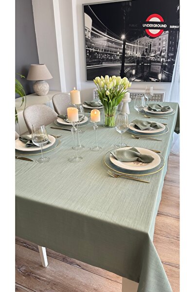 Decamor home Linen Textured Green Tablecloth 1 Piece