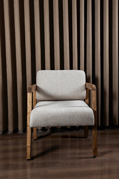 aber teka naturalis decorat et lux Bohem Doğal Ahşap, Açık Ceviz Renk, Mikro Fiber Buklet Kumaş Berjer