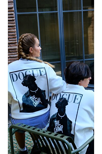 The Champ Clothing Унісекс-светр оверсайз з принтом портрета собаки, білий – ...