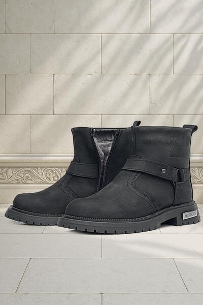 Rakerplus Справжня шкіра з натуральним хутром, чорний нубку, металеві деталі, застібка-блискавка, дитячі черевики