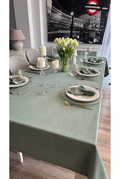 Decamor home Linen Textured Green Tablecloth 1 Piece