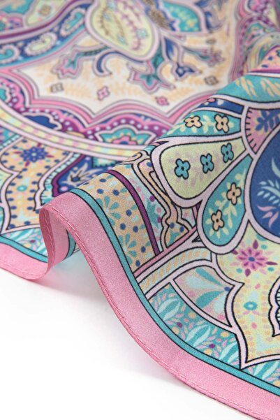 Vissona 100% Silk Etro Patterned Powder - Beige Colored 92X210 Shawl