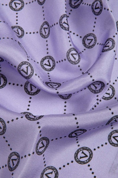 Vissona شال حرير 100% بنمط شعار V بلون أرجواني مقاس 90x210