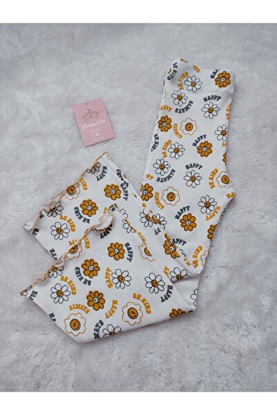 Babyelisco Papatya desenli İspanyol paça çocuk tayt Pamuklu kumaş lastikli bel