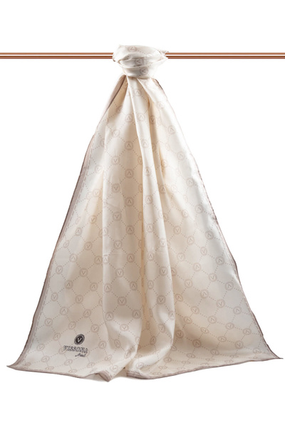 Vissona Σάλι 90x210 σε μπεζ χρώμα με μοτίβο λογότυπου 100% Silk V