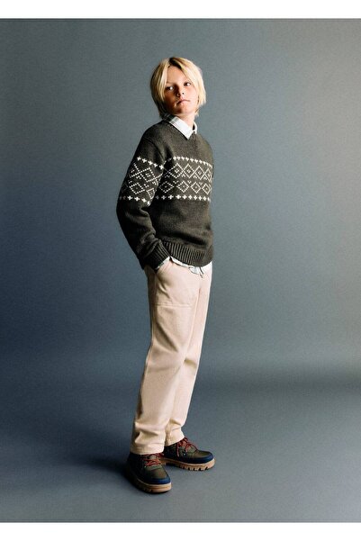 MANGO Kids Düz kesim pamuklu pantolon