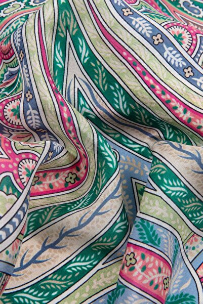 Vissona 100% Silk Etro Patterned Pomegranate Flower - Pistachio Green Colored 92X210 Shawl