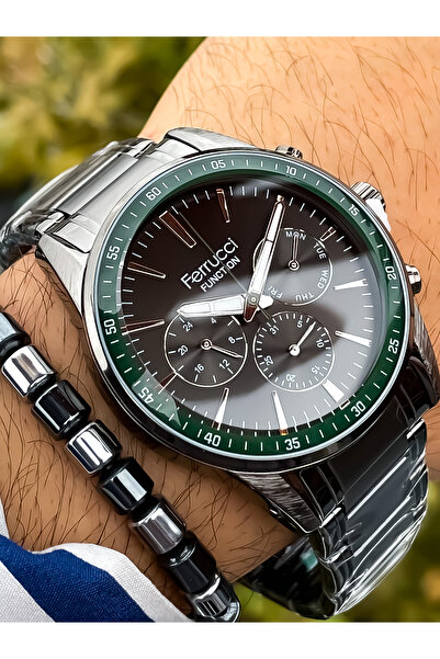 Ferrucci Marka Su Geçirmez Siyah Renk Çelik Spor Erkek Kol Saati Bileklik Hediyeli