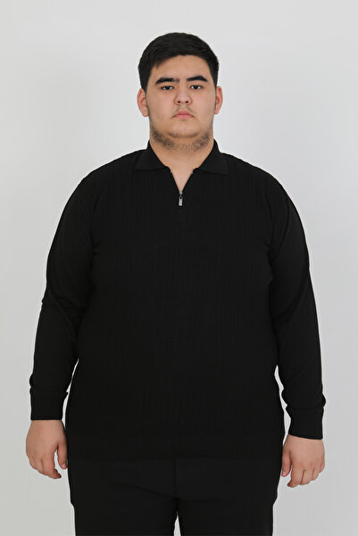 Ramon Miele Men's Plus Size Polo Neck Zip-Up Knitwear
